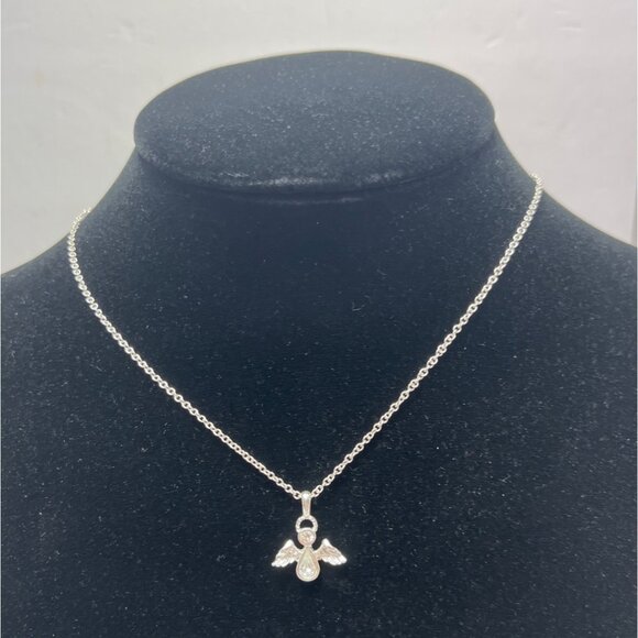 Sterling Silver Angel Pendant Necklace With Crystal Accents & Chain 18 Inches - Picture 2 of 5